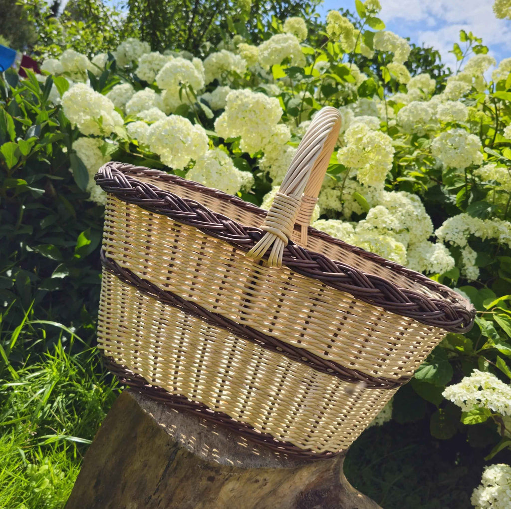 Didelė pikniko pintinė su rankena — rankų darbo daiktų pintinė iš lietuviškos vytelės
