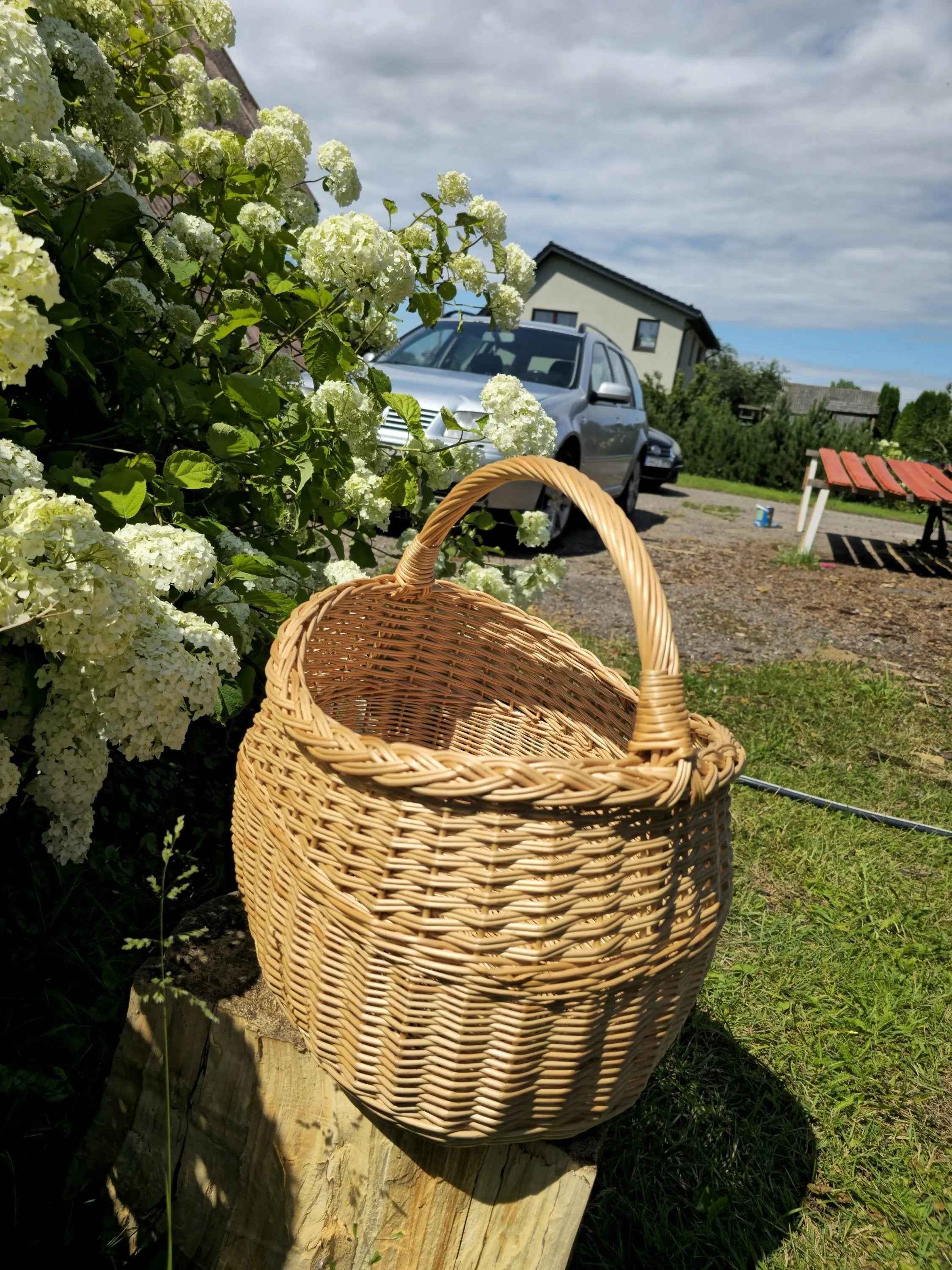 Didelė sandėliavimo pintinė su aukšta rankena, Auksinė — rankų darbo daiktų pintinė