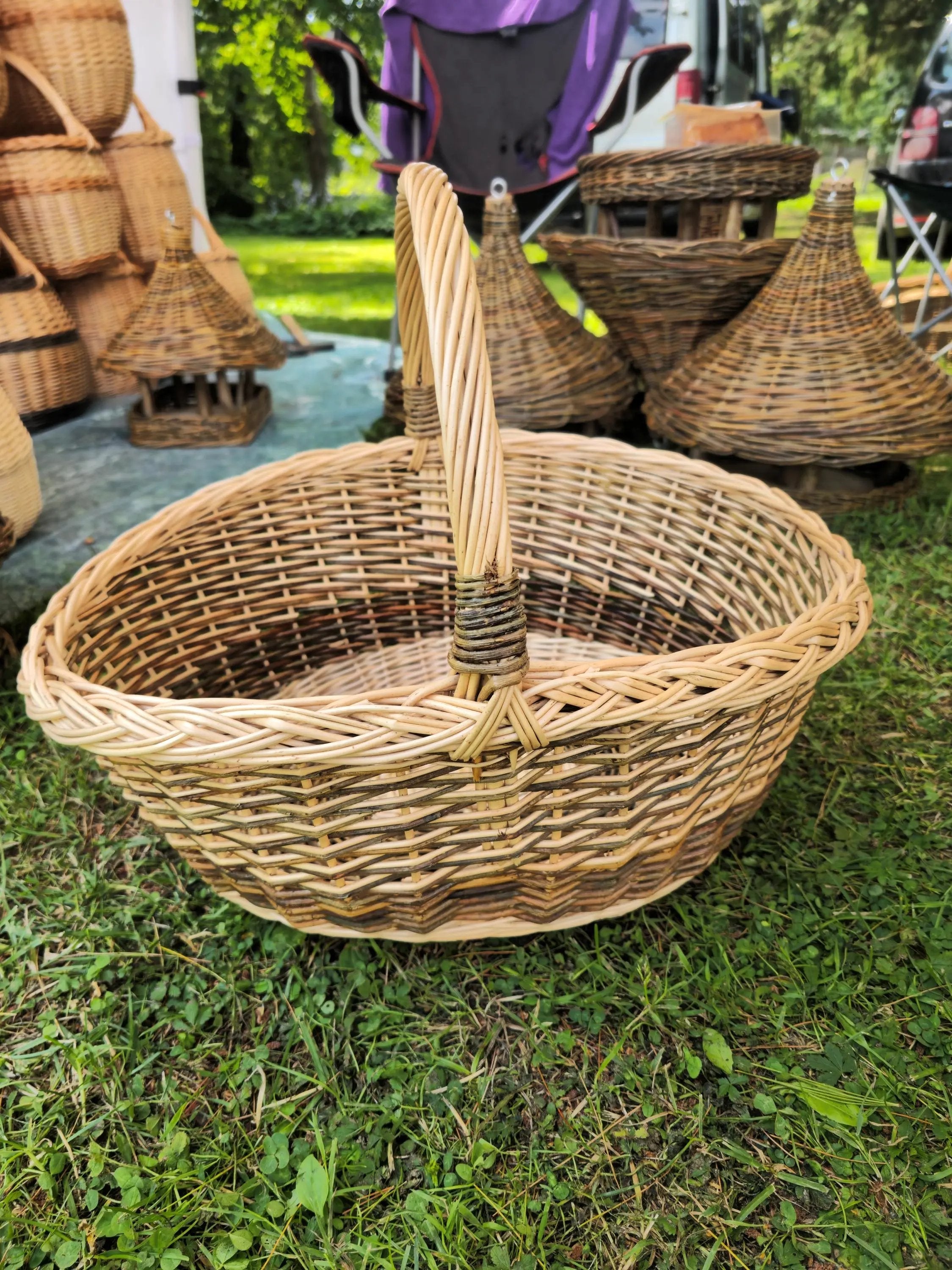 Large Wicker Basket – Durable Willow Storage Basket with Sturdy Handle - NaturelyWoven