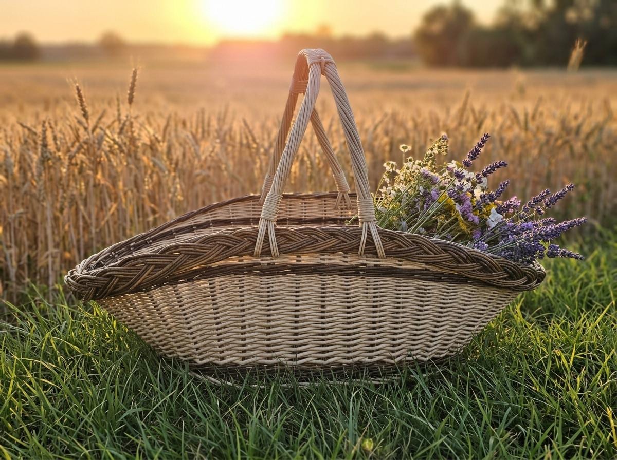 Sodo pintinė su dviem rankenomis — rankų darbo vytelių pintinė
