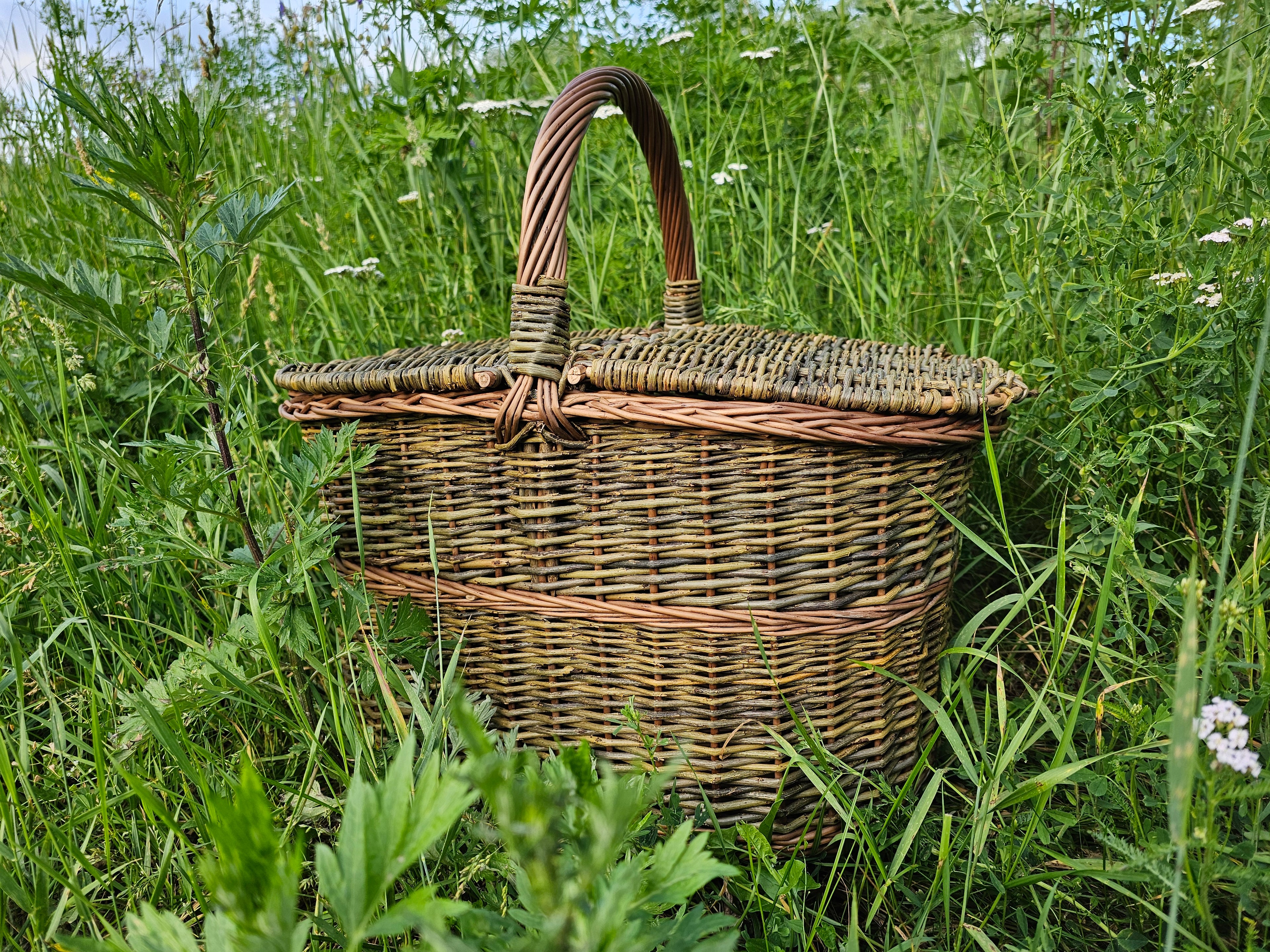Didelė pikniko pintinė iš nežievintos vytelės — pikniko pintinė, 18 nuotrauka