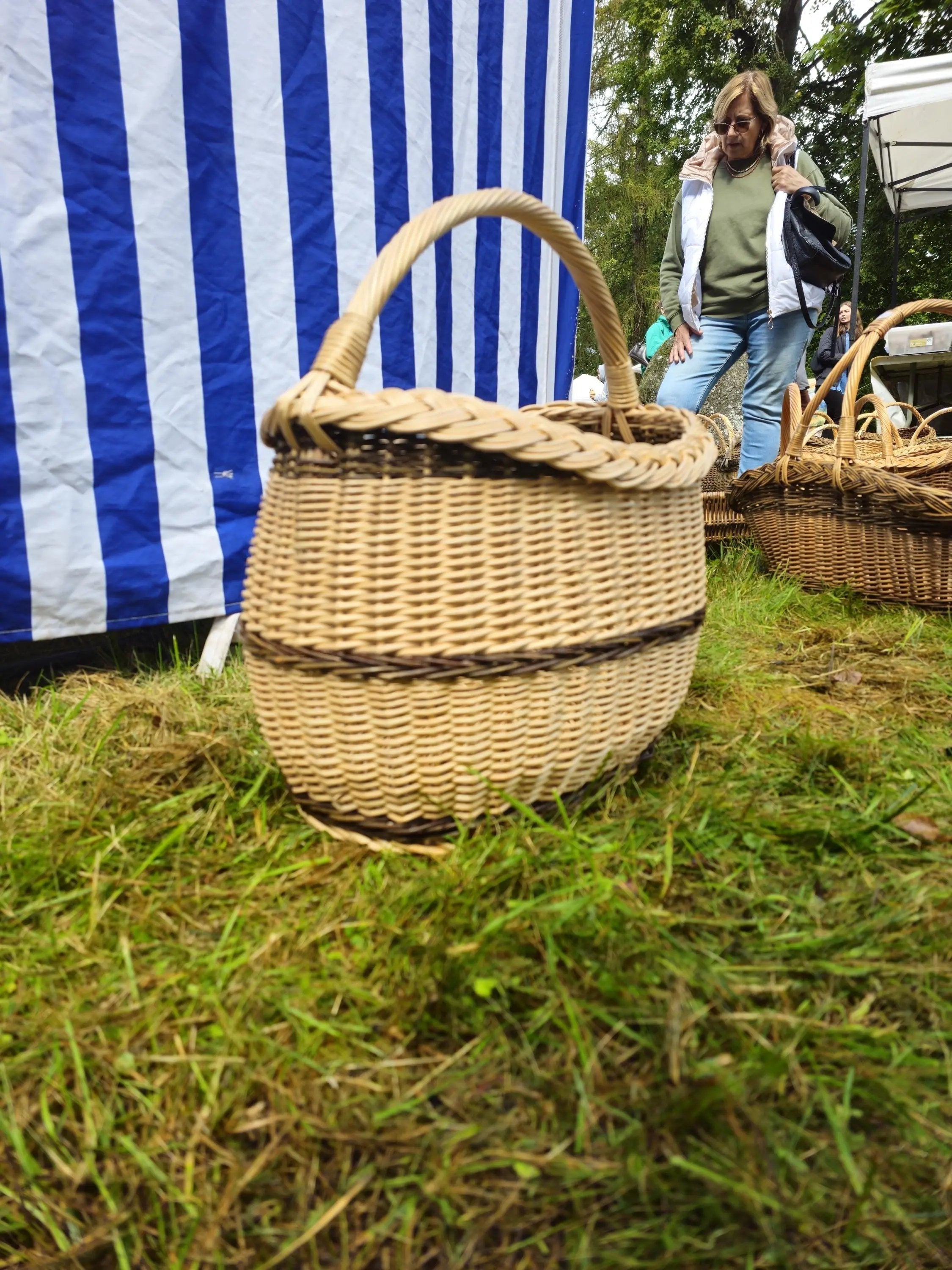 Long Willow Basket – Handmade Wicker Basket with Braided Rim for Firewood Storage - NaturelyWoven