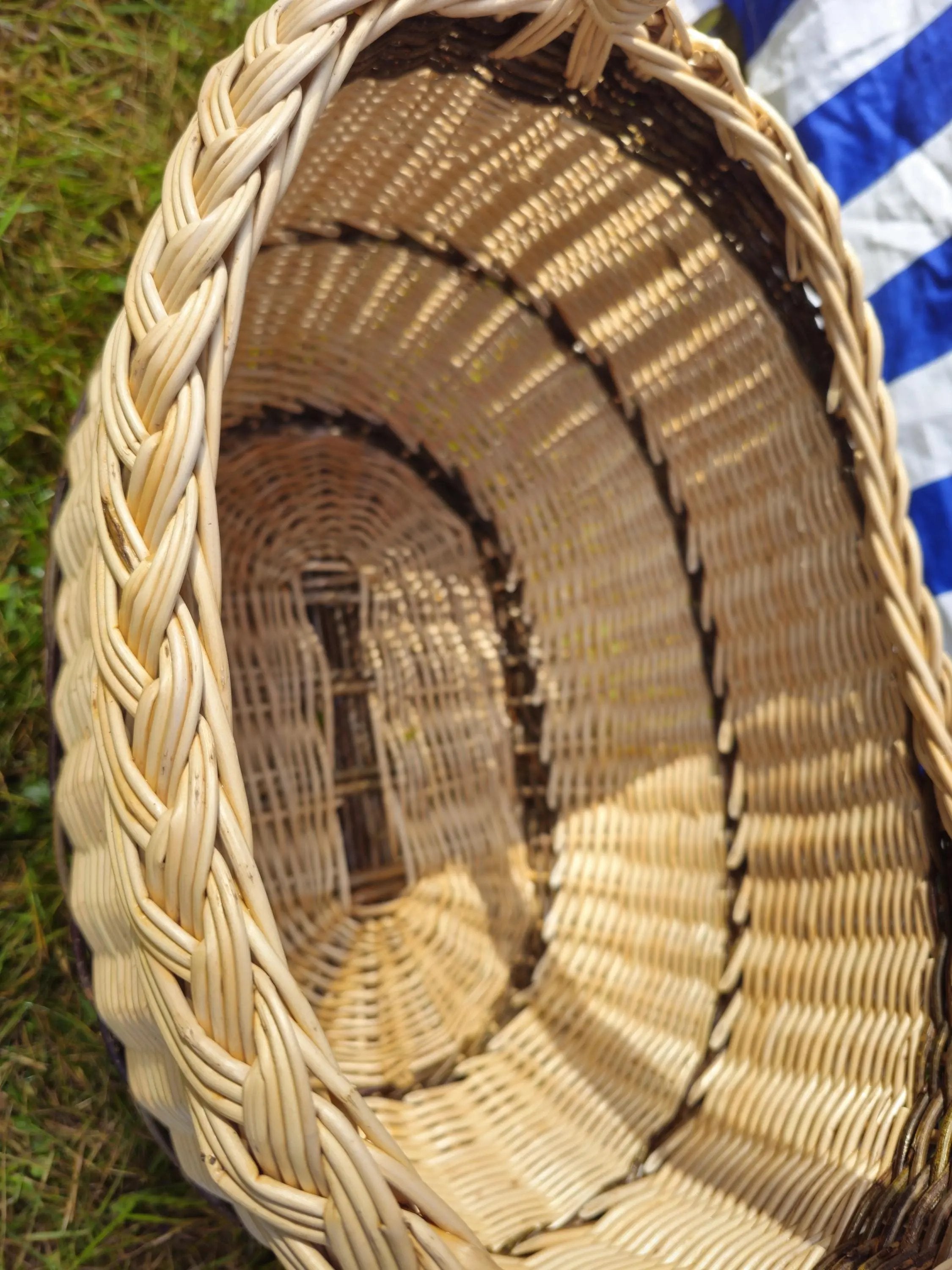 Long Willow Basket – Handmade Wicker Basket with Braided Rim for Firewood Storage - NaturelyWoven