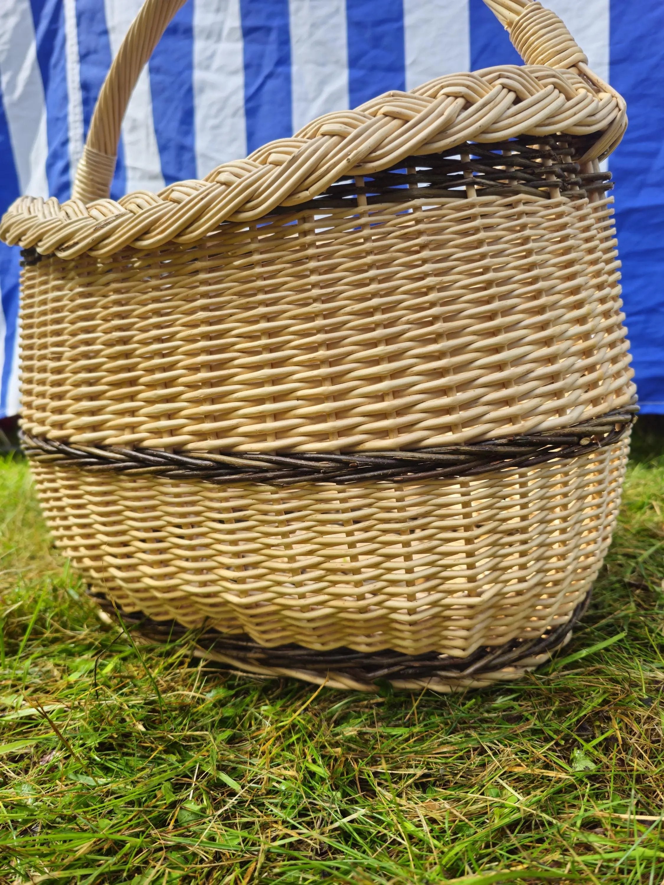 Long Willow Basket – Handmade Wicker Basket with Braided Rim for Firewood Storage - NaturelyWoven