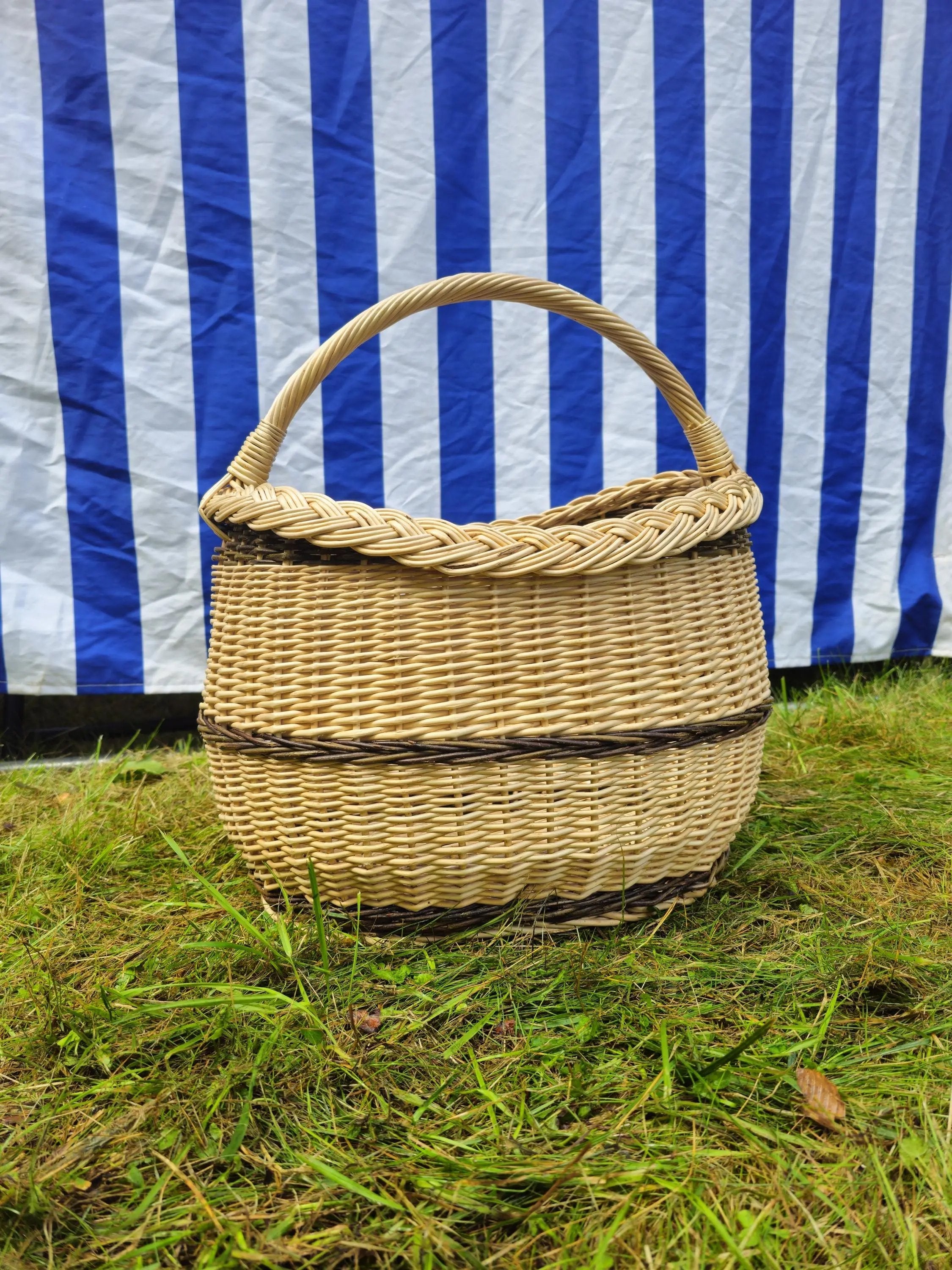 Long Willow Basket – Handmade Wicker Basket with Braided Rim for Firewood Storage - NaturelyWoven
