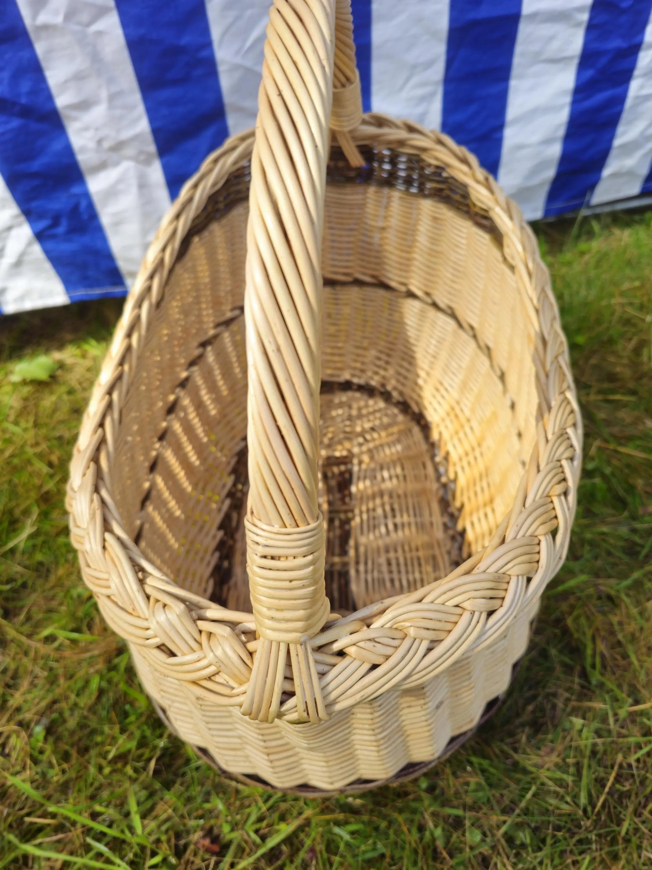 Long Willow Basket – Handmade Wicker Basket with Braided Rim for Firewood Storage - NaturelyWoven