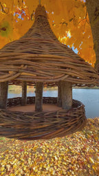 Wicker Bird Feeder with Cone Roof