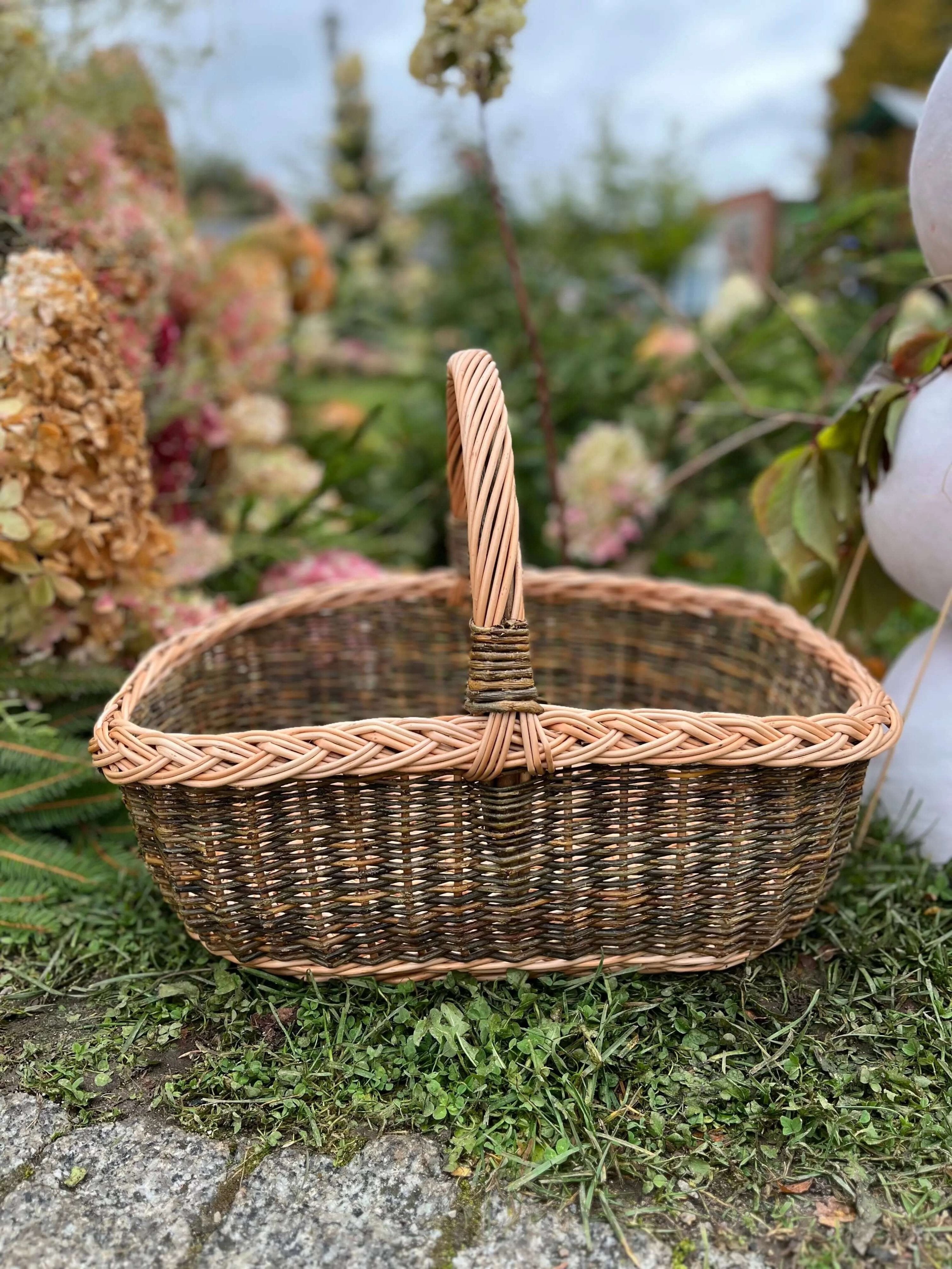 Handwoven Willow Wicker Basket with Braided Handle - NaturelyWoven