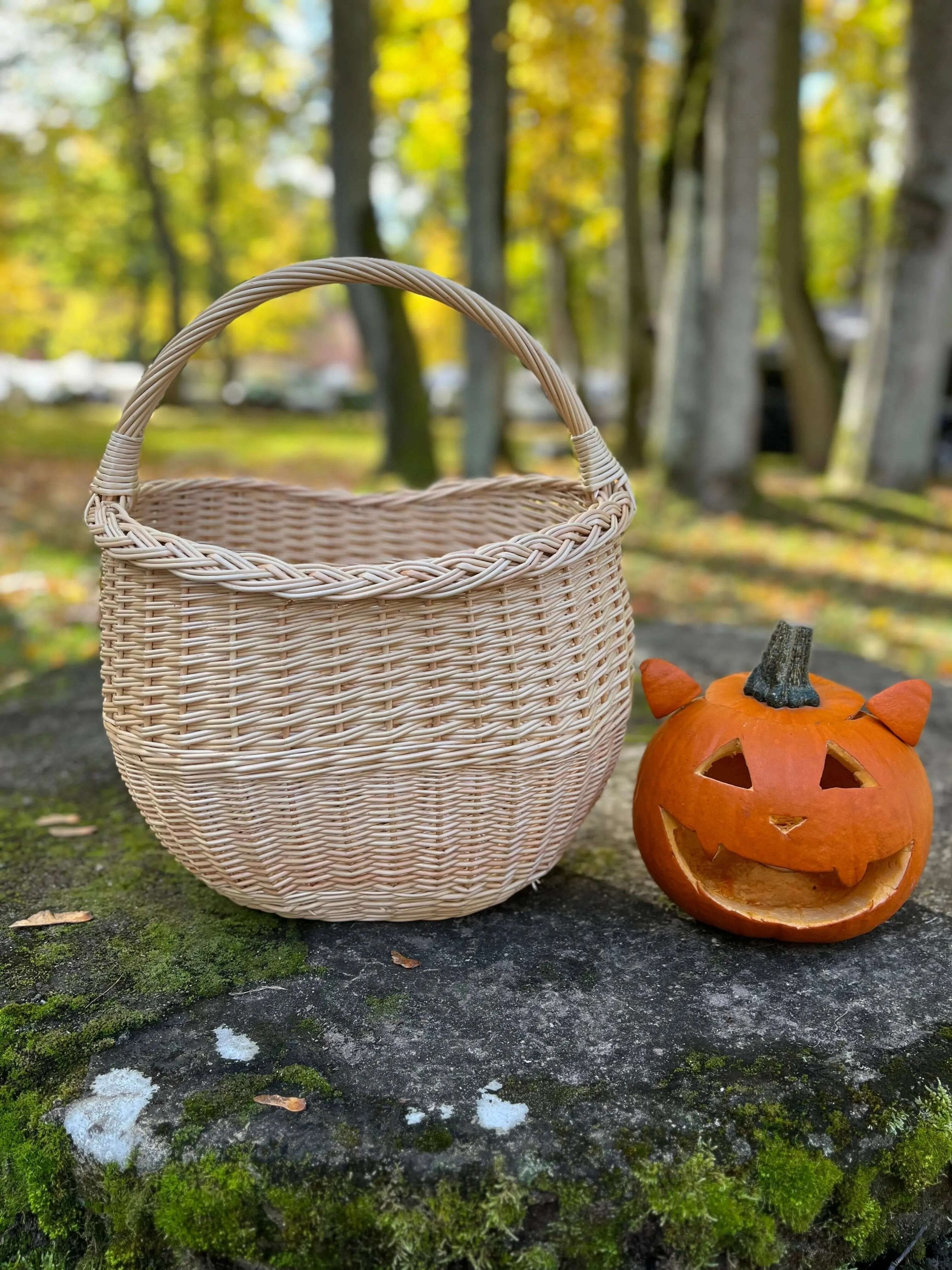 Round Wicker Basket – Handwoven Willow Foraging Basket with Durable Handle - NaturelyWoven