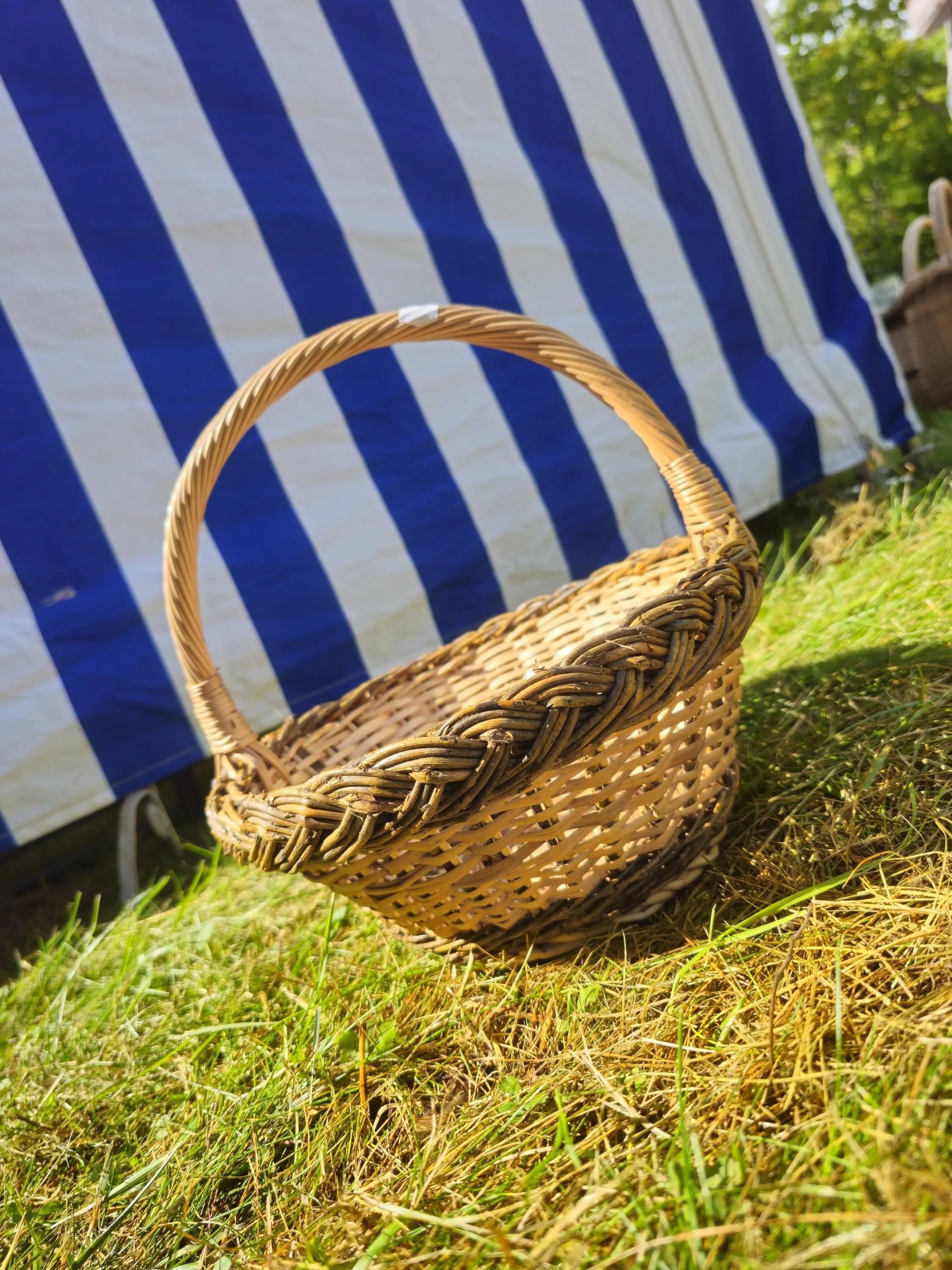 Wicker Basket - Handwoven Willow Basket with Durable Braided Rim & Handle - NaturelyWoven