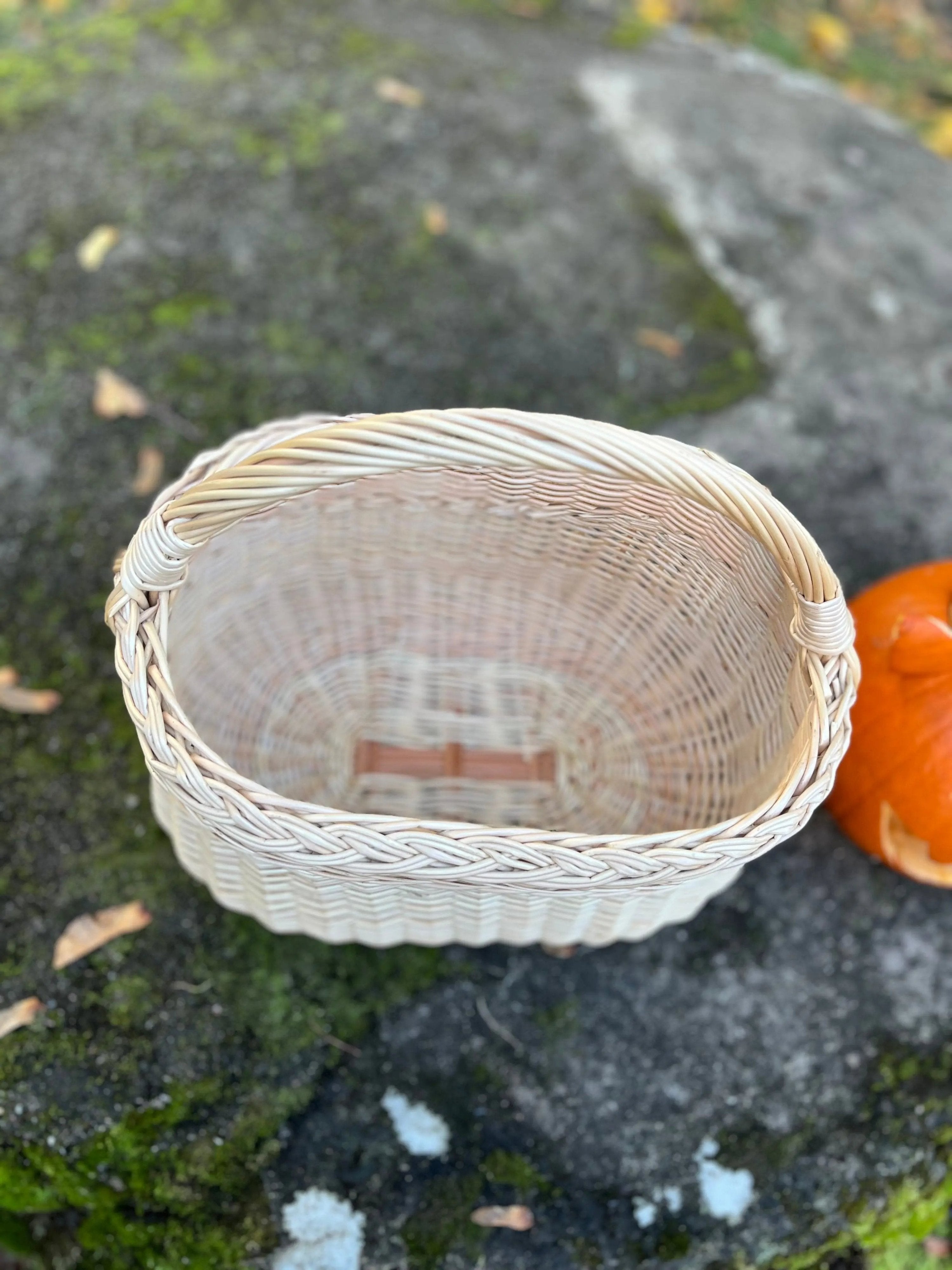 Wicker Oval Basket - Handmade Willow Basket with Braided Rim & Arched Handle - NaturelyWoven