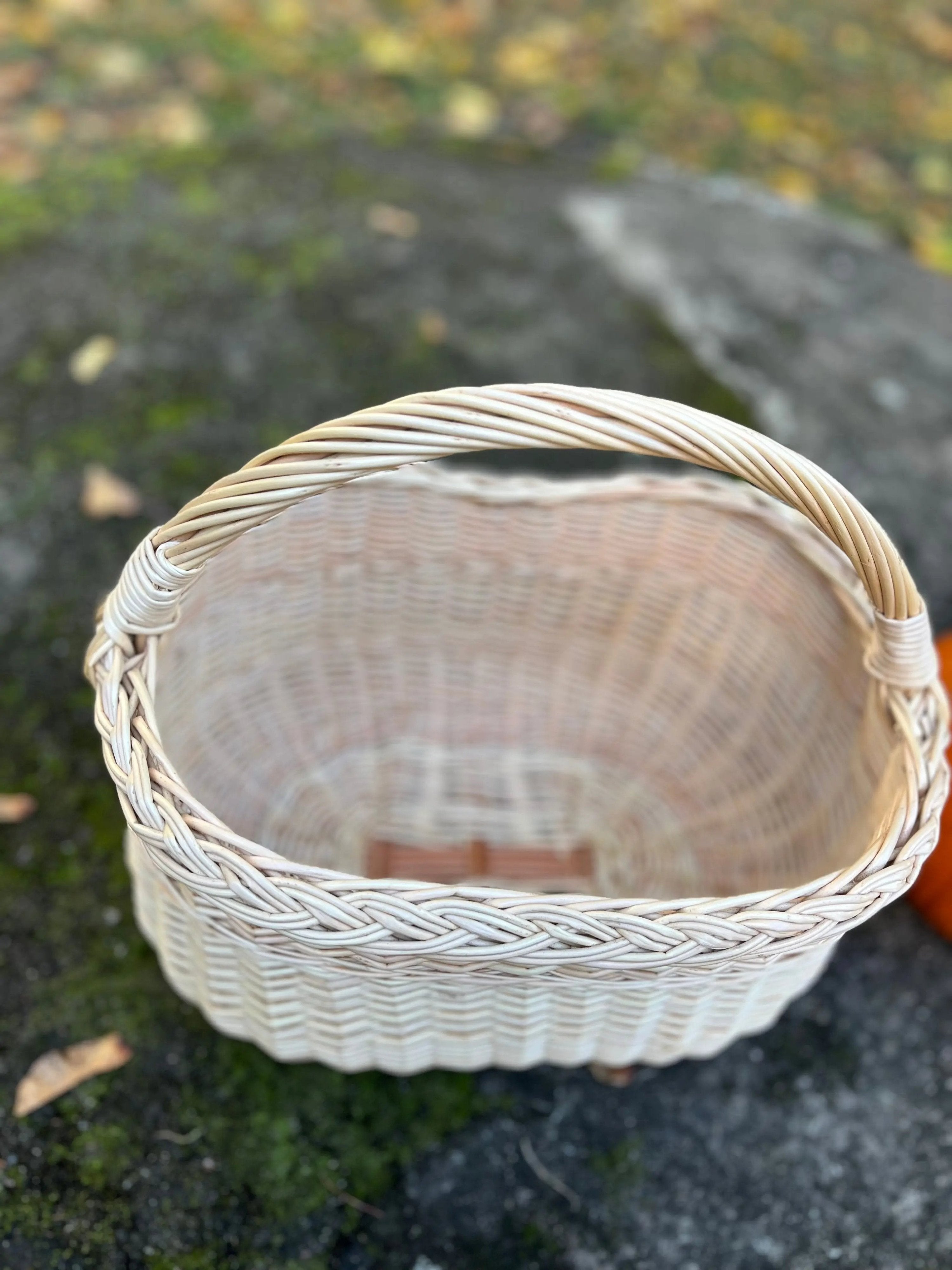 Wicker Oval Basket - Handmade Willow Basket with Braided Rim & Arched Handle - NaturelyWoven