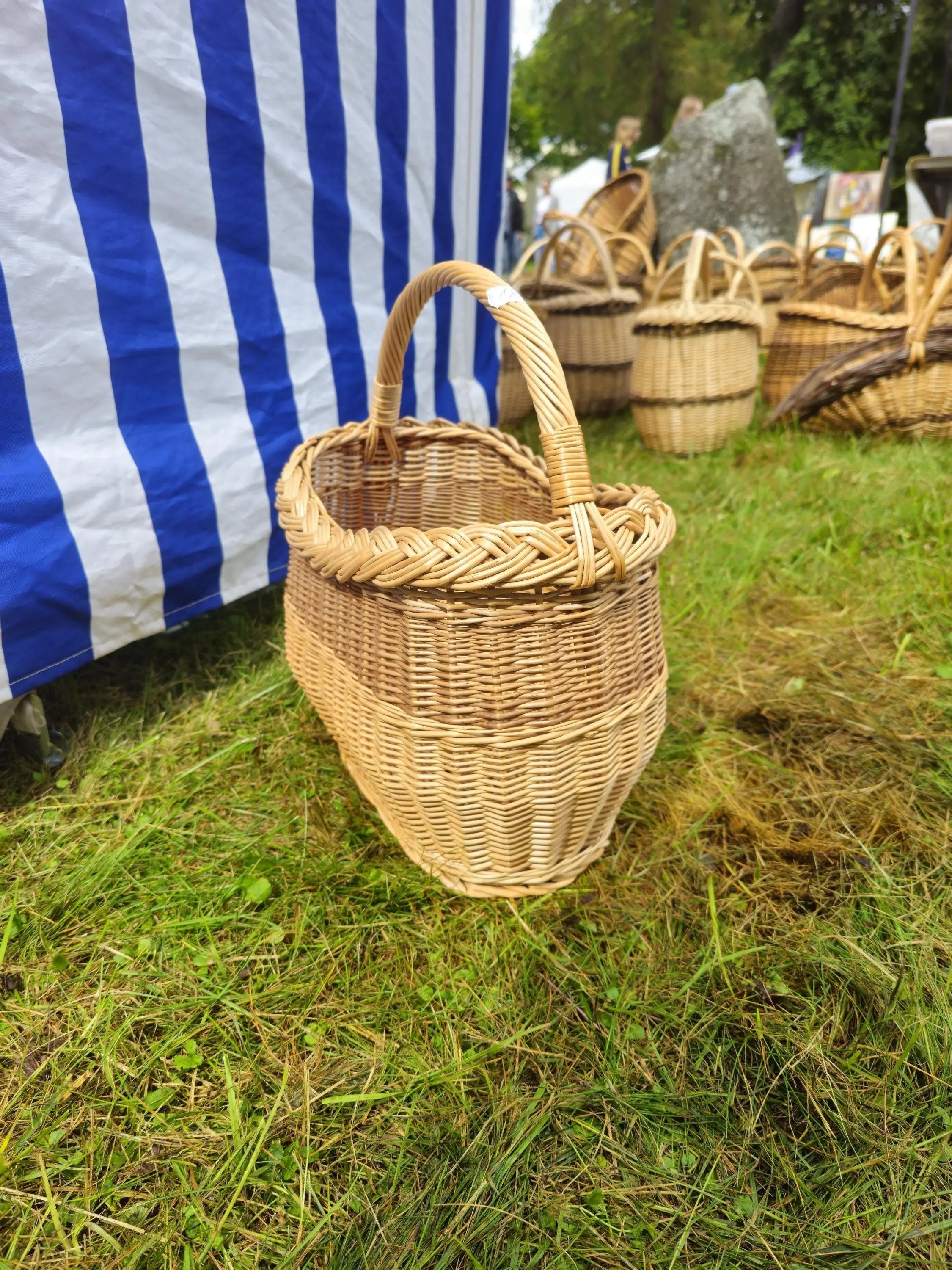 Wicker Oval Basket - Handwoven Natural Willow, Braided Rim, Kitchen Storage - NaturelyWoven