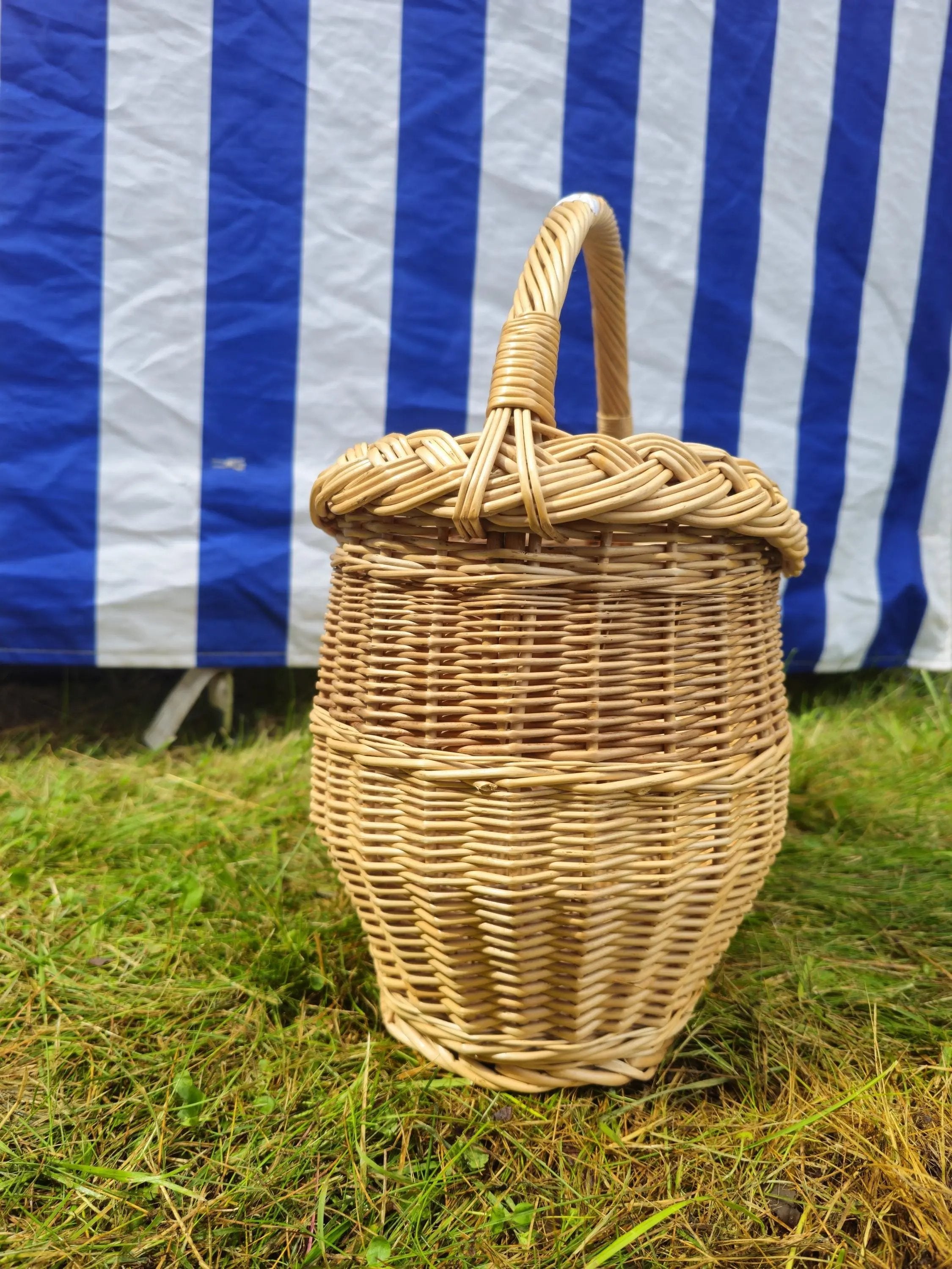 Wicker Oval Basket - Handwoven Natural Willow, Braided Rim, Kitchen Storage - NaturelyWoven