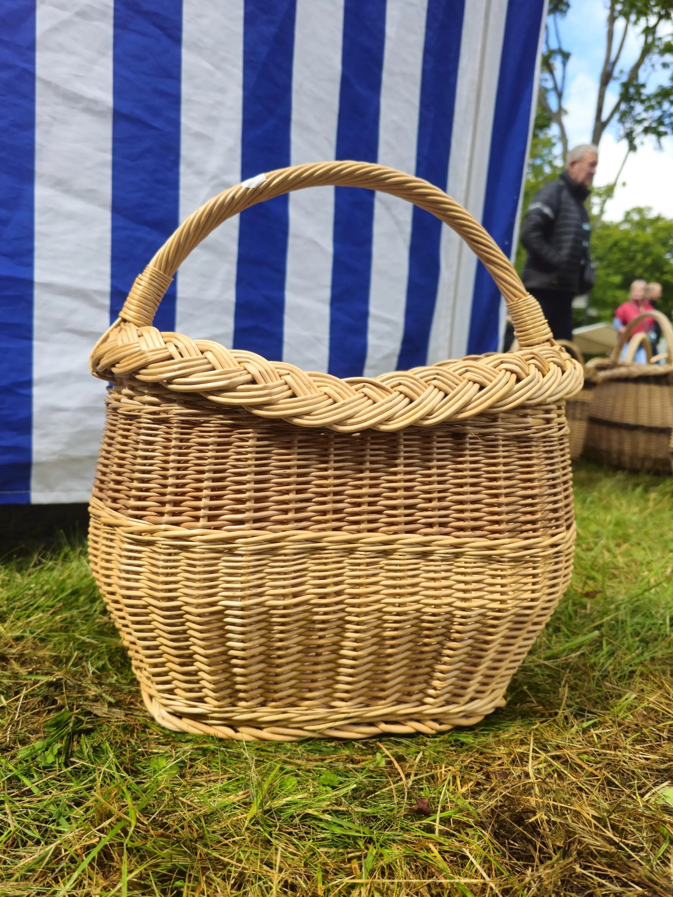 Wicker Oval Basket - Handwoven Natural Willow, Braided Rim, Kitchen Storage - NaturelyWoven