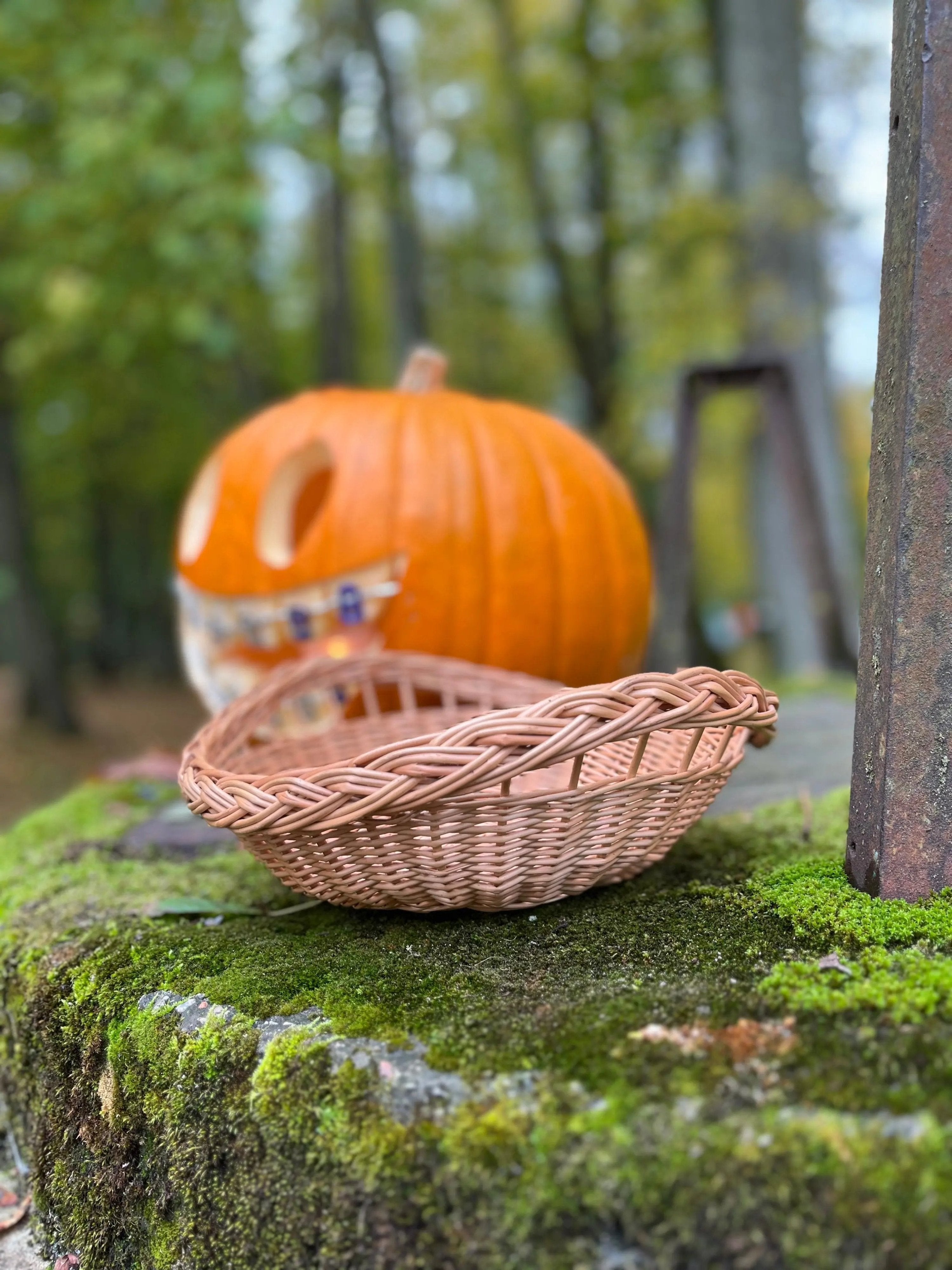 Wicker Round Tray – Handwoven Rustic Kitchen Basket with Open Weave Rim - NaturelyWoven