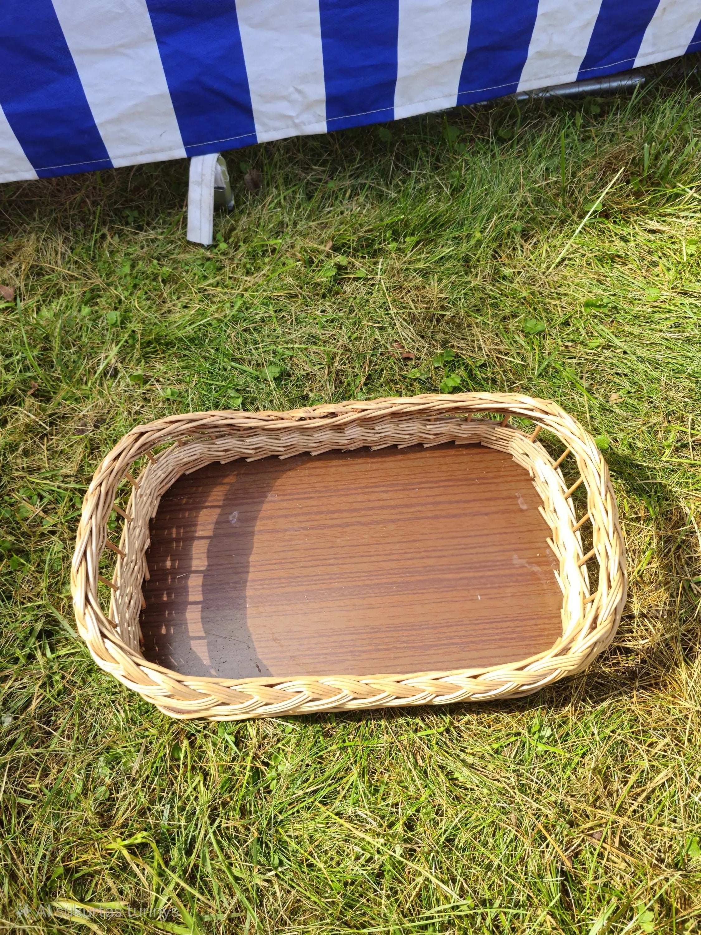 Handwoven Wicker Serving Tray with Wooden Base - NaturelyWoven