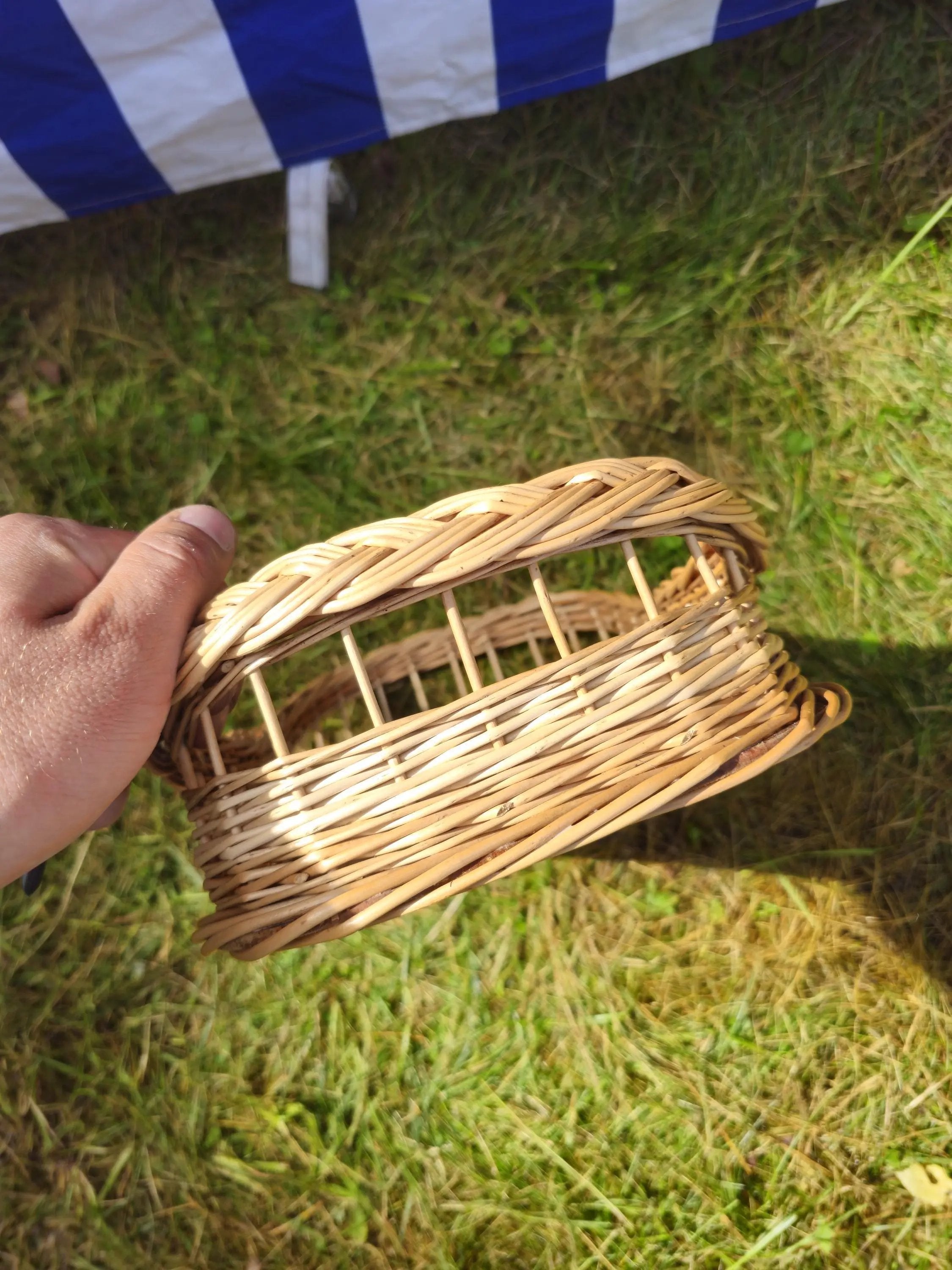 Handwoven Wicker Serving Tray with Wooden Base - NaturelyWoven