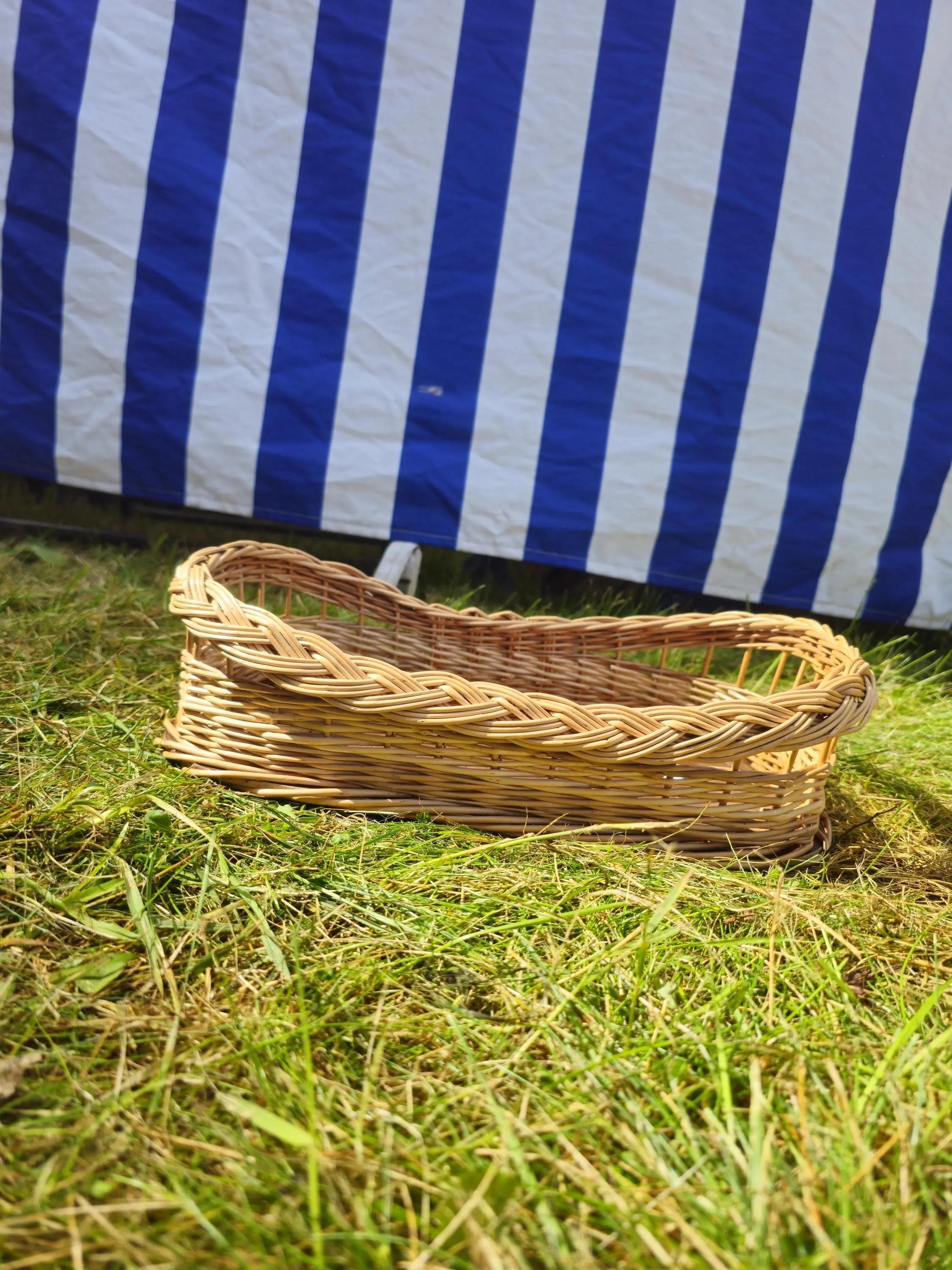 Handwoven Wicker Serving Tray with Wooden Base - NaturelyWoven
