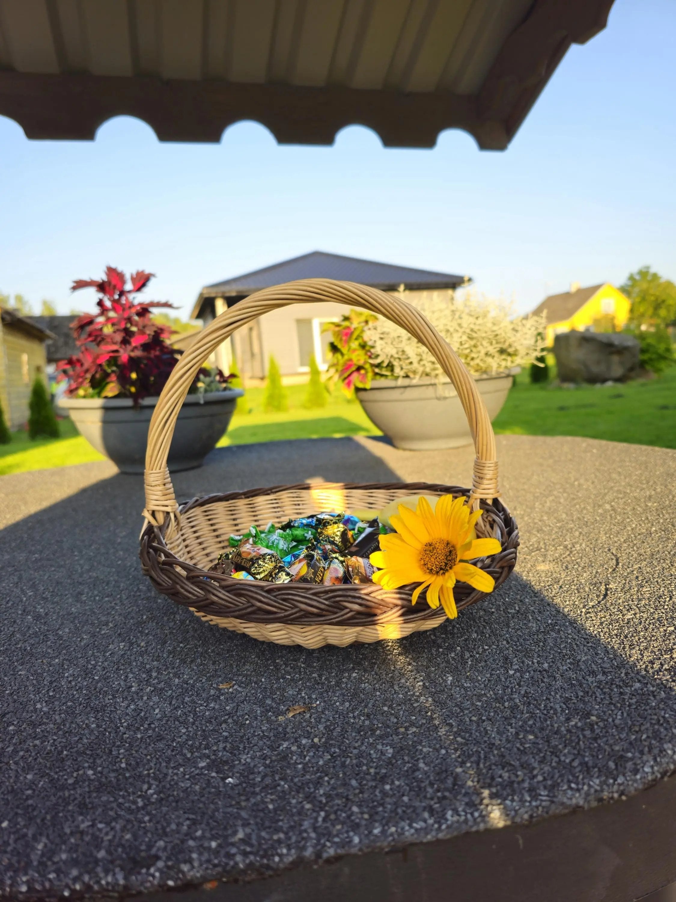 Willow Flower Girl Basket – Handwoven Rustic Wedding Basket With High Handle - NaturelyWoven
